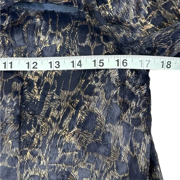 VTG Y2K MI‎ JONG LEE Textured Faux Fur Jacket Navy Gold Sz 4 Luxe Cropped - Picture 13 of 16